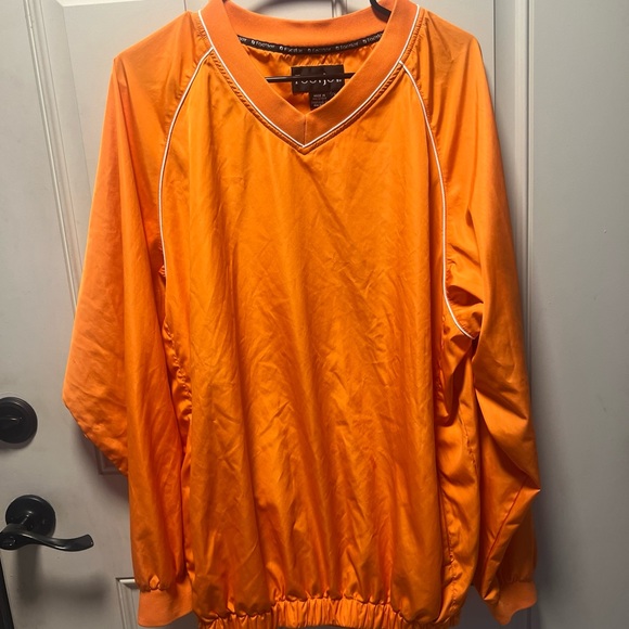 Footjoy Pullover Windbreaker FJ Golf Jacket Mens Large Orange V-Neck L - Picture 2 of 10